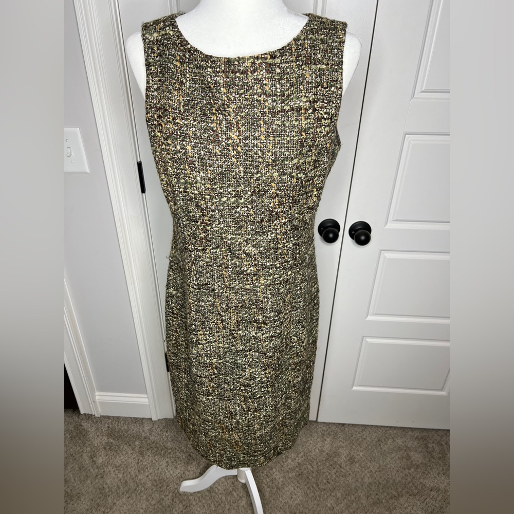 Talbots Textured Midi Dress in Black, Brown, and Cream